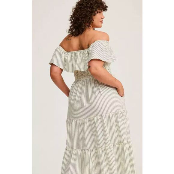 TORRID Tiered Midaxi Smocked Seersucker Off-Shoulder Boho Cottage Dress Size 5X - Picture 3 of 12